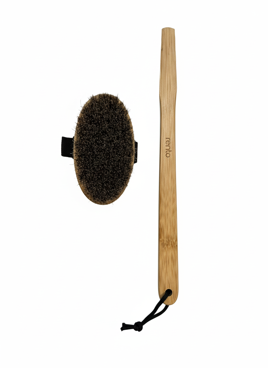 Rento Bamboo Bath Brush W/ Long & Detachable Handle
